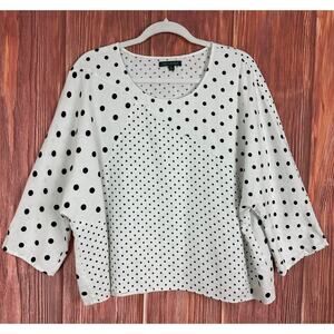 For‎ Cynthia Polka Dot Blouse Boxy Lagenlook Size Medium Linen Blend